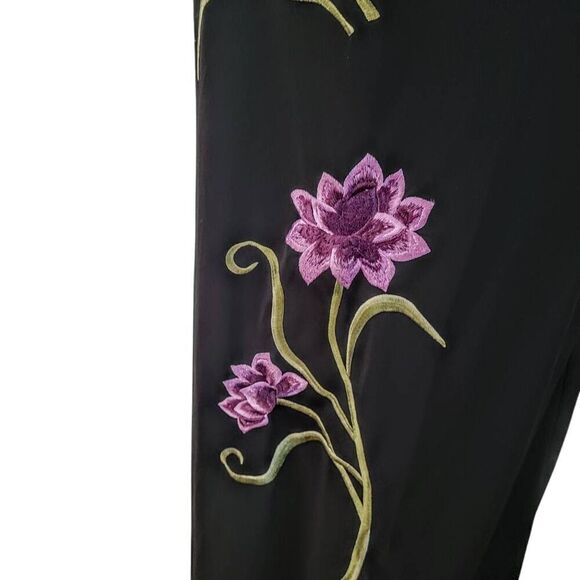 Long Black Gown with Lavender Embroidered Flowers and Crisscross Back Maxi Dress - Picture 12 of 15